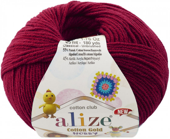 Пряжа для вязания «Cotton Gold Hobby», 390 Вишня