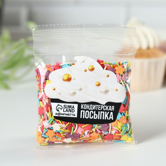 Посыпка кондитерская, красный, желтый, голубой, розовый, зелёный