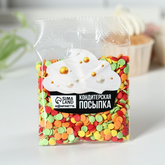 Посыпка кондитерская, красный, желтый, зелёный, оранжевый