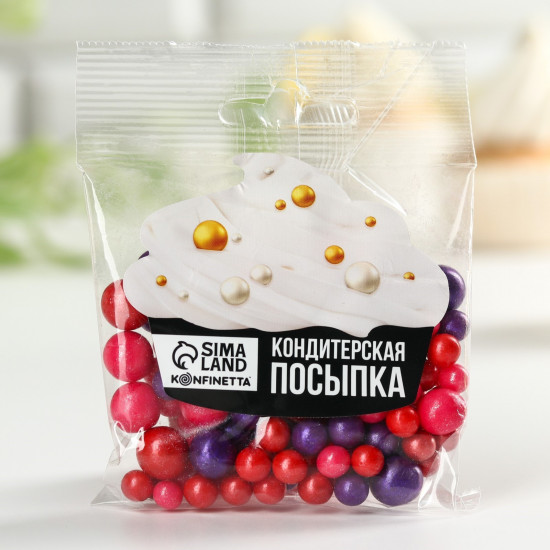 Посыпка кондитерская мягкая, красный, фиолетовый, розовый