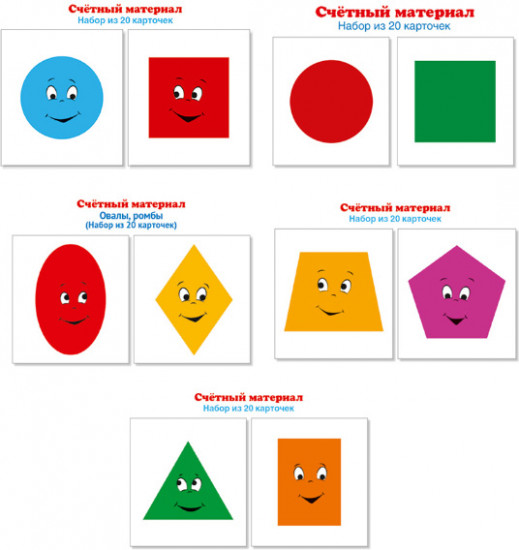 Набор счетного материала Геометрические фигуры. Набор из 5 видов по 20 карточек