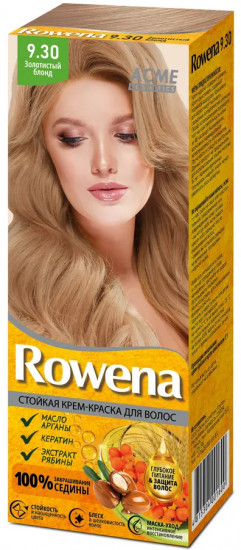 Крем-краска для волос стойкая «Rowena», оттенок 9.30 Золотистый блонд