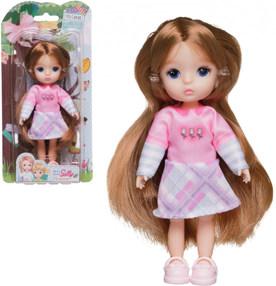 Кукла со стеклянными глазами в розово-белом платье | Junfa Toys