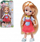 Кукла со стеклянными глазами в розово-голубом платье