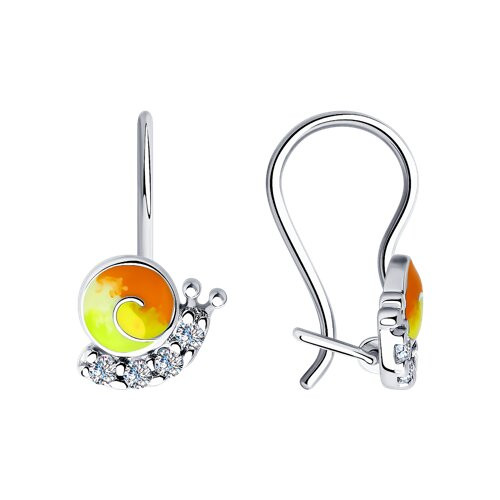 Серьги из серебра с фианитами и эмалью