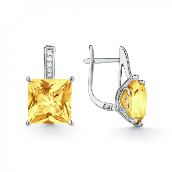 Серьги из серебра с кварцем и фианитами