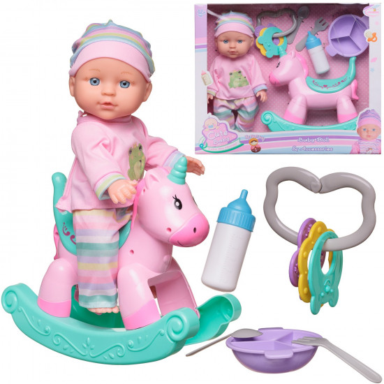 Игровой набор «Пупс на лошадке-качалке с игровыми предметами»