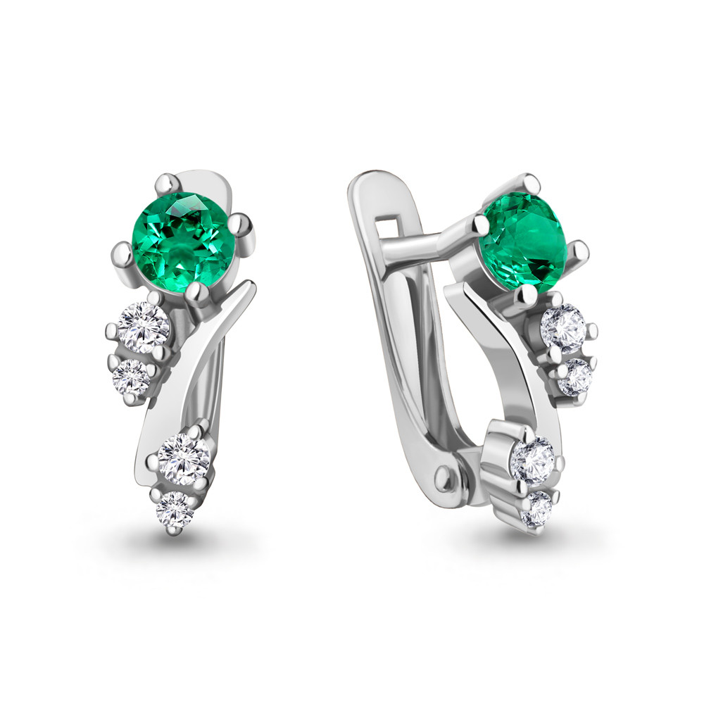 Серьги из серебра с фианитами и и наноизумрудами | Aquamarine
