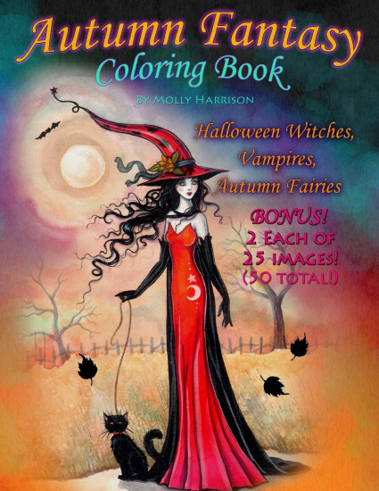 Autumn Fantasy Coloring Book. Halloween Witches