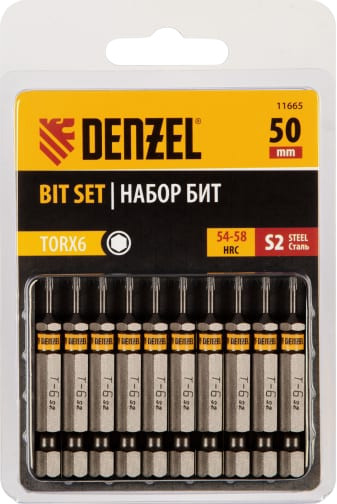 Набор бит TORX 6×50, сталь S2, шестигранный профиль, 10 шт.