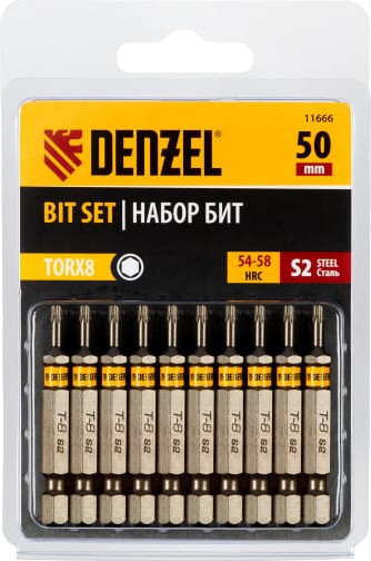 Набор бит TORX 8×50, сталь S2, шестигранный профиль, 10 шт.