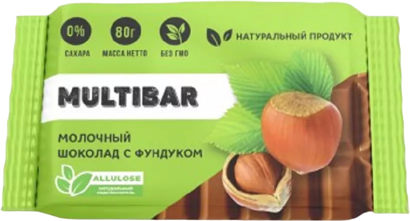 Шоколад молочный с фундуком без сахара | Multibar