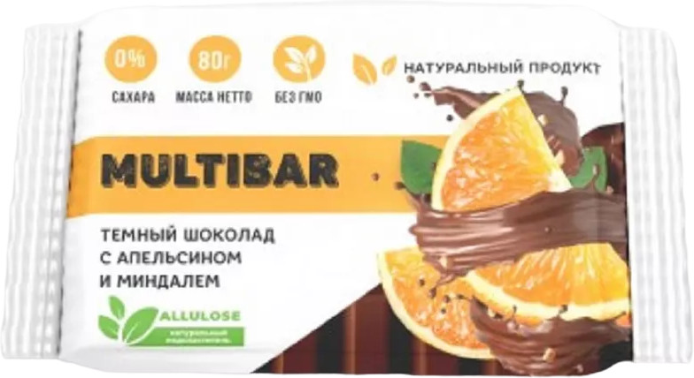 Шоколад темный с апельсином и миндалем без сахара | Multibar