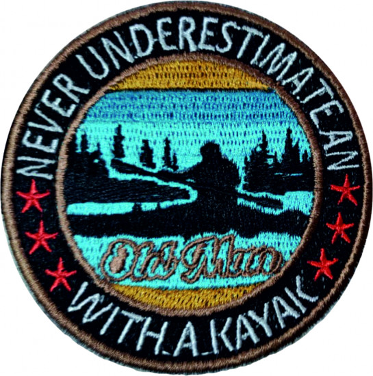 Шеврон «Never underestimate an Old man with a kayak. Не стоит недооценивать старика с каяком»