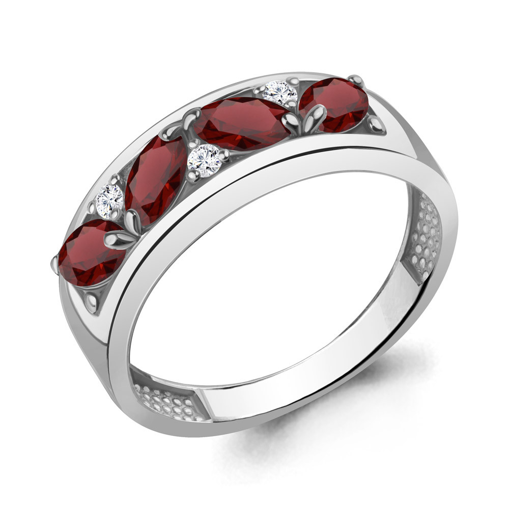 Кольцо из серебра с гранатами и фианитами | Aquamarine