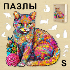 Пазл деревянный «Цветочный кот S»