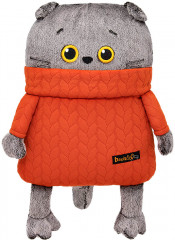 Игрушка мягкая-подушка «Кот Басик в свитере с косами»