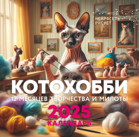 Календарь настенный на 2025 год «КотоХобби. 12 месяцев творчества и милоты. Нейросеть рисует»