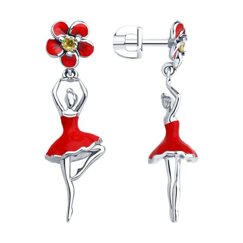 Серьги из серебра с фианитом и эмалью