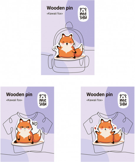 Набор значков деревянных «Kawaii fox»
