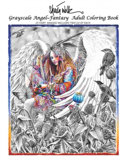 Grayscale Angel-Fantasy Adult Coloring Book