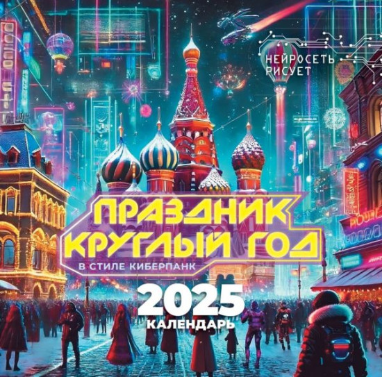 Календарь настенный на 2025 год «Праздник круглый год. В стиле киберпанк. Нейросеть рисует»