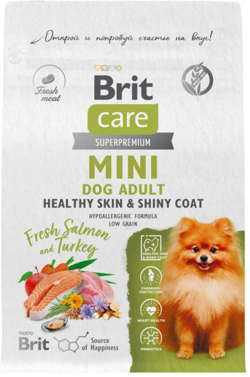 Корм сухой для взрослых cобак мини пород с лососем и индейкой «Mini Adult. Healthy Skin & Shiny Coat»