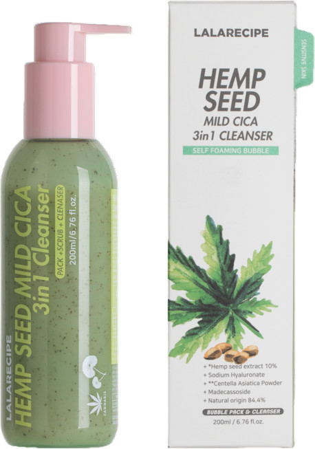 Пузырьковая пенка для лица 3 в 1 с центеллой и семенами конопли «Hemp Seed Mild Cica 3 in 1 Cleanser» | Lalarecipe