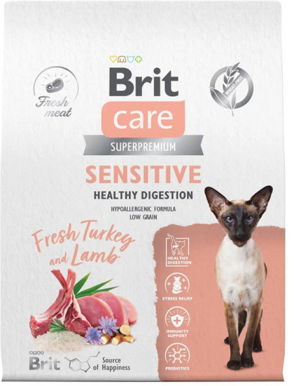 Корм сухой для кошек с индейкой и ягненком «Care Cat Sensitive Healthy Digestion»