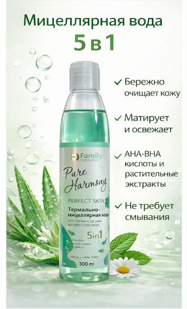 Мицеллярная вода для снятия макияжа «Матовое совершенство» | Family cosmetics