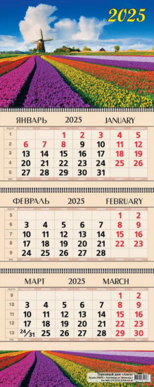 Календарь квартальный на 2025 год «Тюльпановое поле»