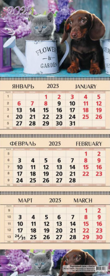 Календарь квартальный на 2025 год «Четвероногие друзья»