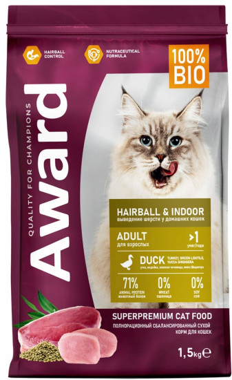 Корм для кошек для выведения шерсти с уткой и индейкой «Hairball and Indoor»