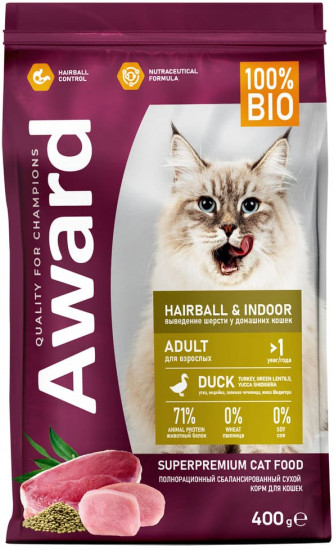 Корм для кошек для выведения шерсти с уткой и индейкой «Hairball and Indoor»