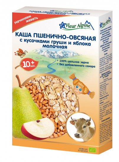 Каша молочная пшенично-овсяная с кусочками груши и яблока