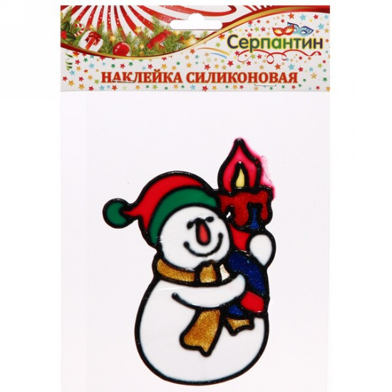 Наклейка на стекло «Снеговичок со свечой»