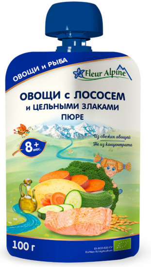 Пюре «Овощи с лососем и цельными злаками»