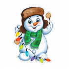 Плакат вырубной «Снеговик с новогодней гирляндой»