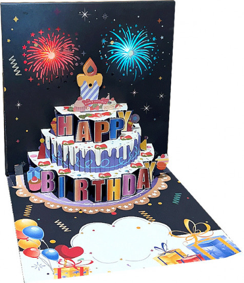 3D музыкальная открытка с фейерверками «Happy Birthday»