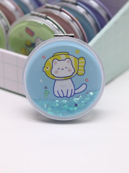 Зеркало компактное шейкер раскладное «Сute kitten&fish»