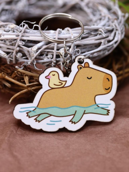 Брелок ECO из дерева «Capybara and duck»