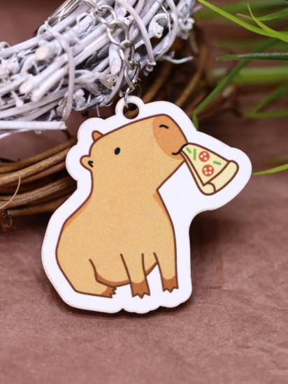 Брелок ECO из дерева «Capybara pizza»