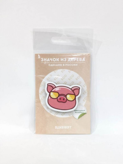 Значок ECO из дерева «Cool pig with glasses»