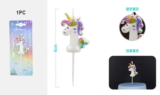 Свеча для торта цифра 1 «Unicorn»
