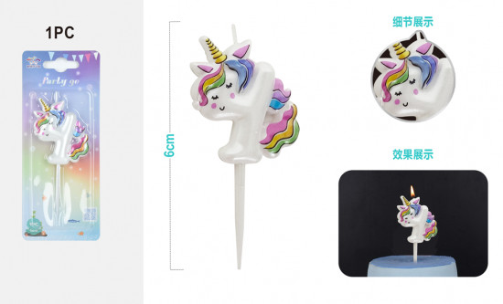 Свеча для торта цифра 4 «Unicorn»