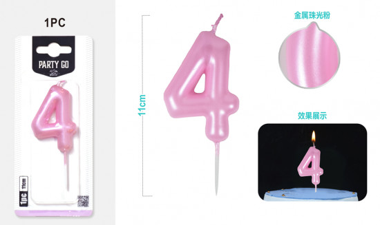 Свеча для торта цифра 4 «Pink glow»
