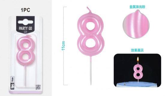 Свеча для торта цифра 8 «Pink glow»