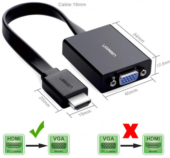 Конвертер Ugreen HDMI на VGA Adapter MM103