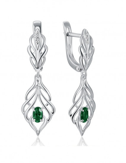 Серьги из серебра с кварцем и фианитами