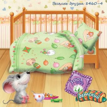 Комплект постельного белья для детской кроватки "Веселые друзья" (бязь, 1 наволочка 40х60)